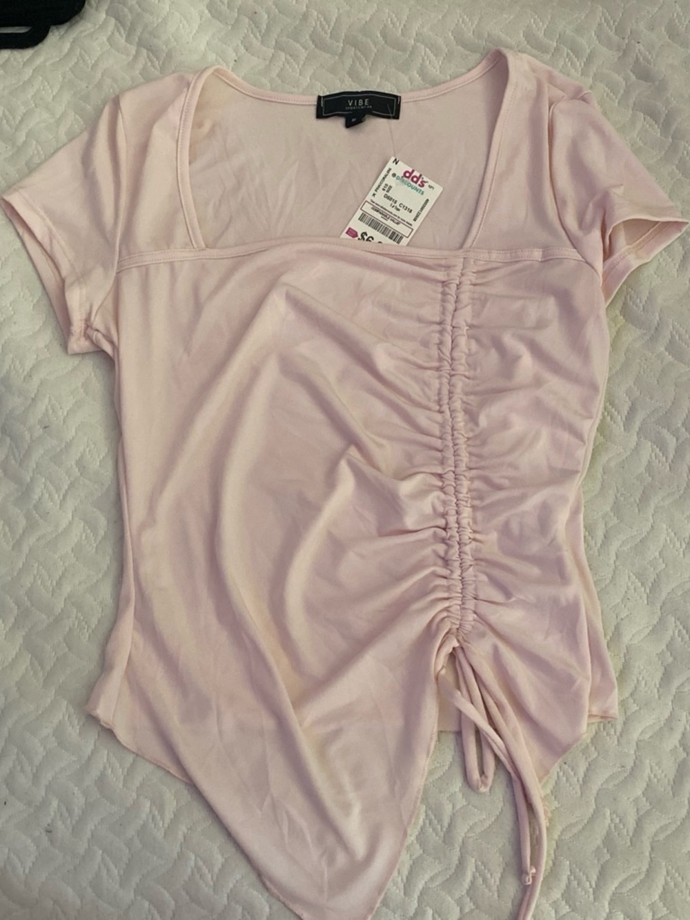 Vibe Pale Pink Ruched Short Sleeve Square Neck Top